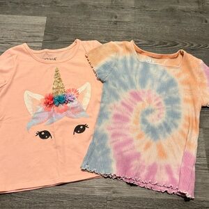 Cynthia Rowley Unicorn Graphic & Justice Tie-Dye Ribbed Top. Girls size 8
